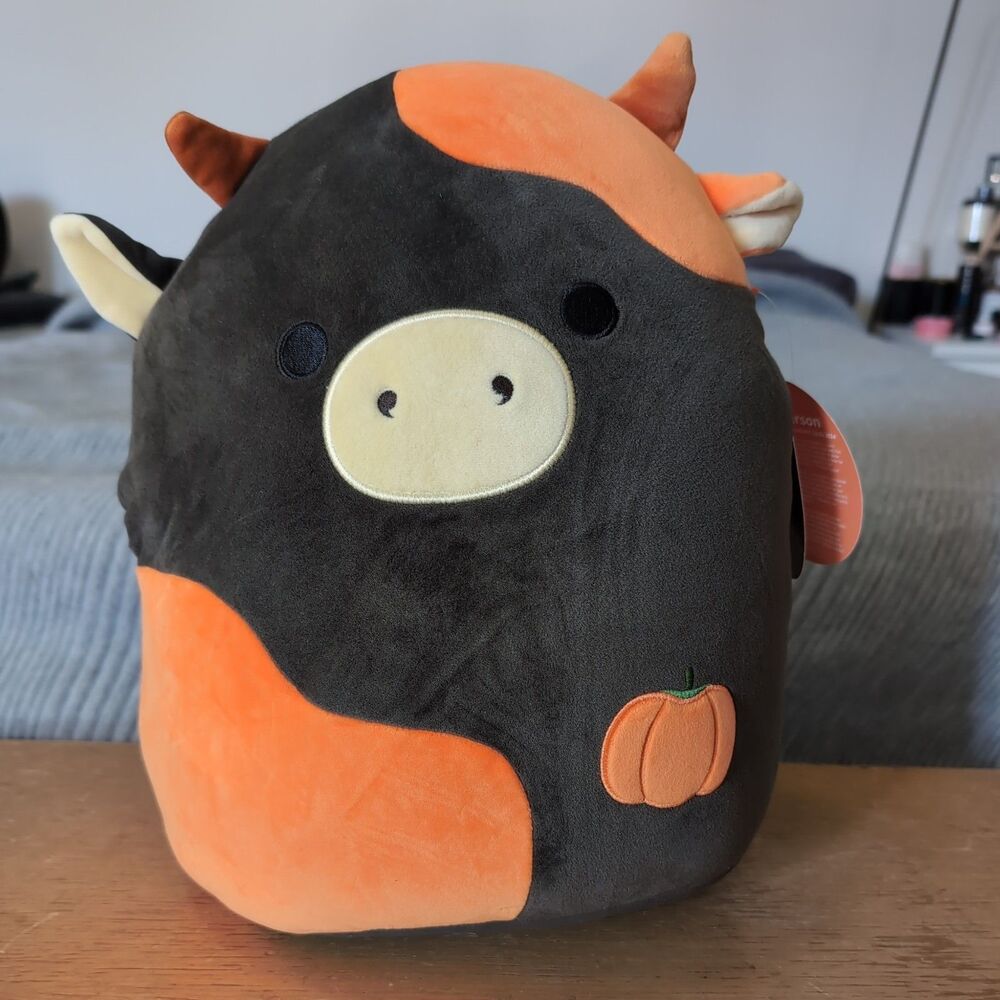 Squishmallows Halloween Jefferson the Orange & Black Cow 12" NWT Pumpkin